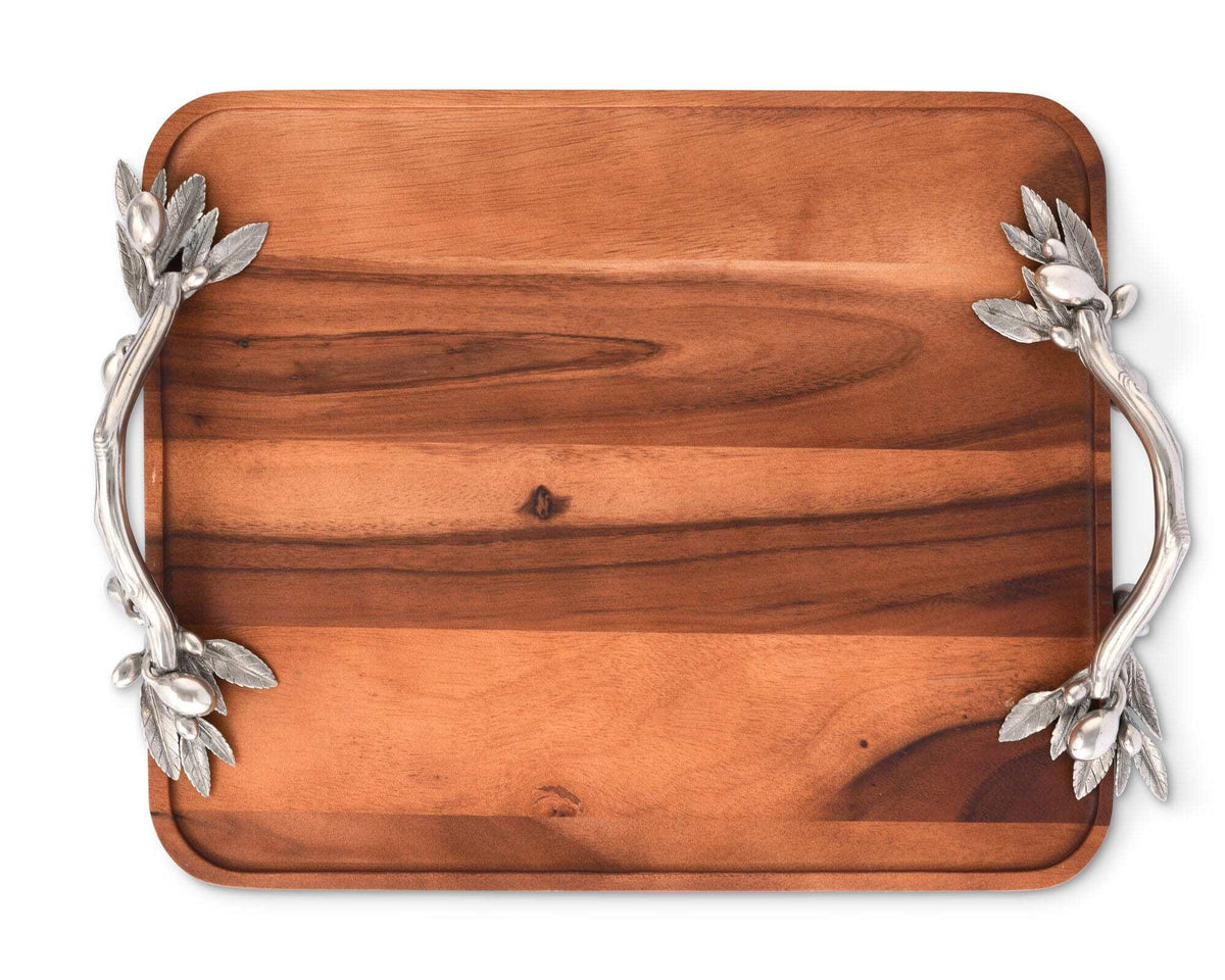Vagabond House acacia serving tray with olive branch handles