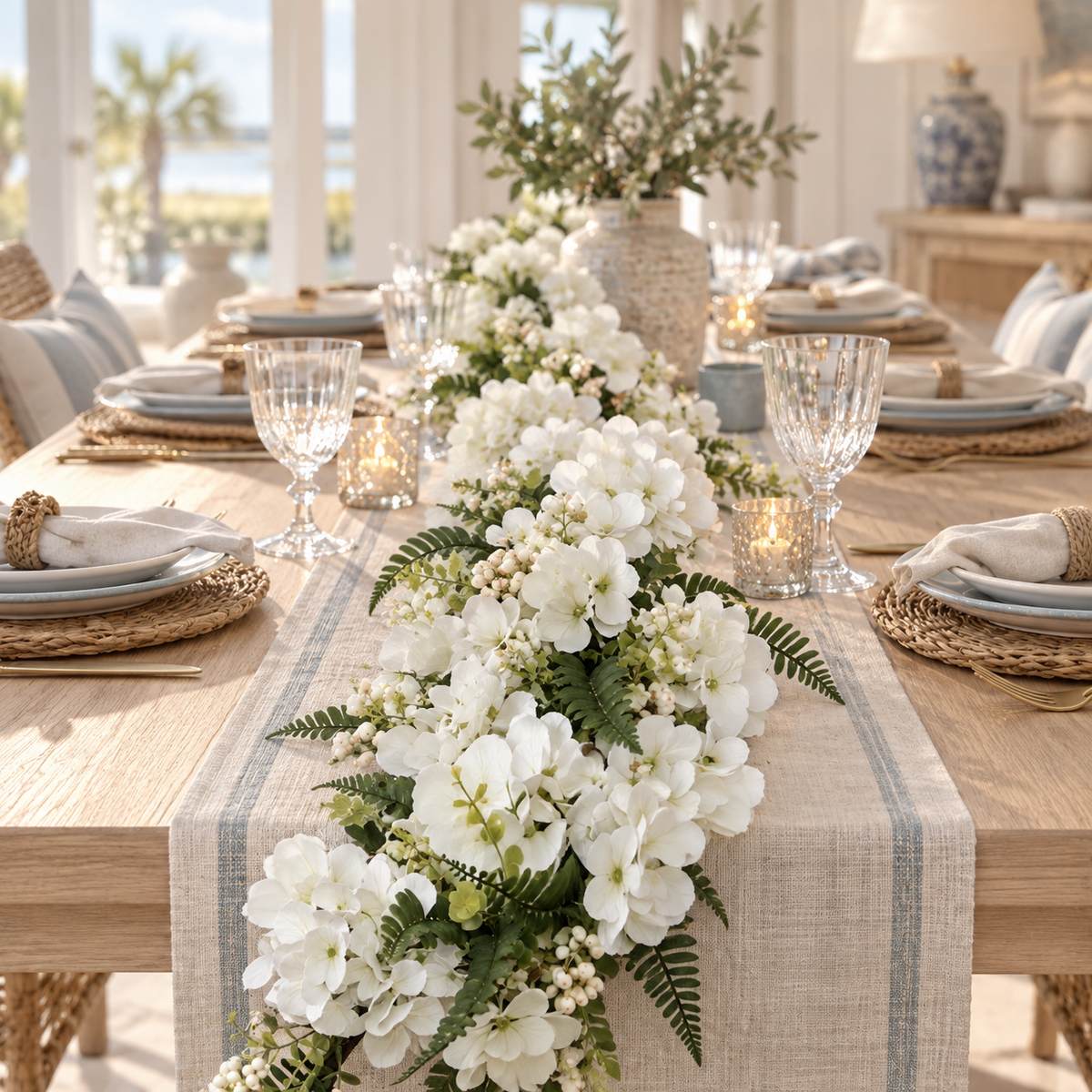 garlands styled in a warm coastal home