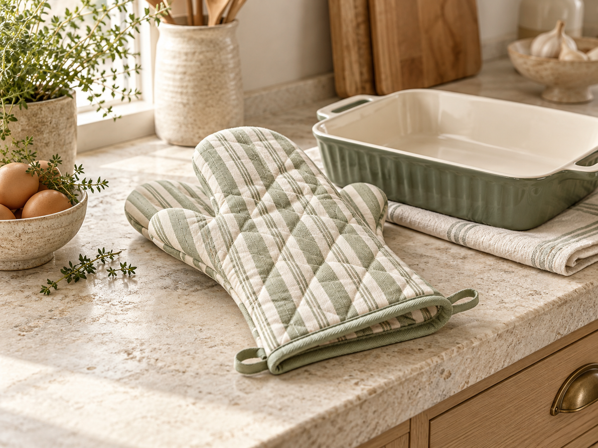 Oven Mitts in a warm, naturally lit kitchen