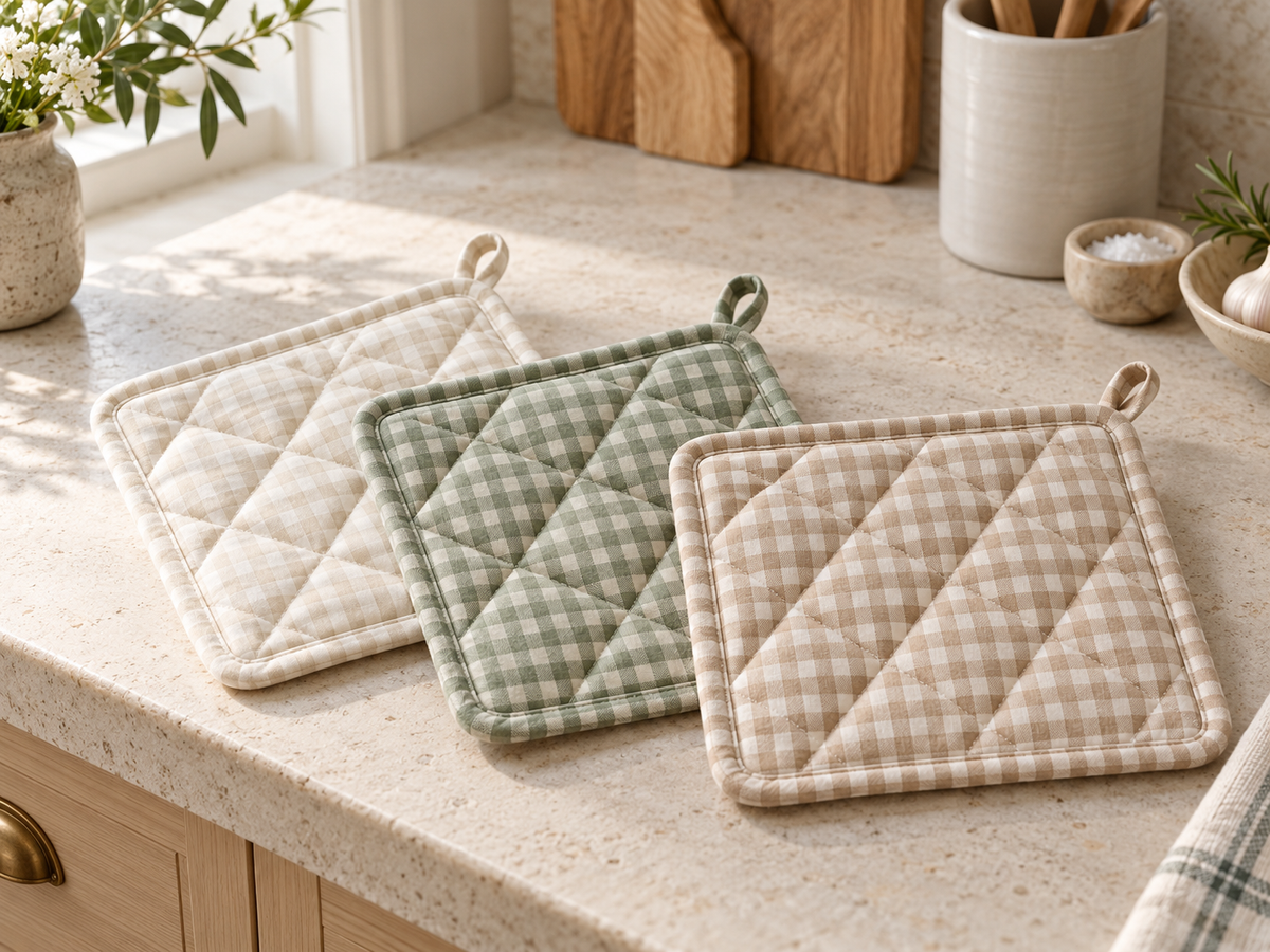 Pot Holders in a warm, naturally lit kitchen