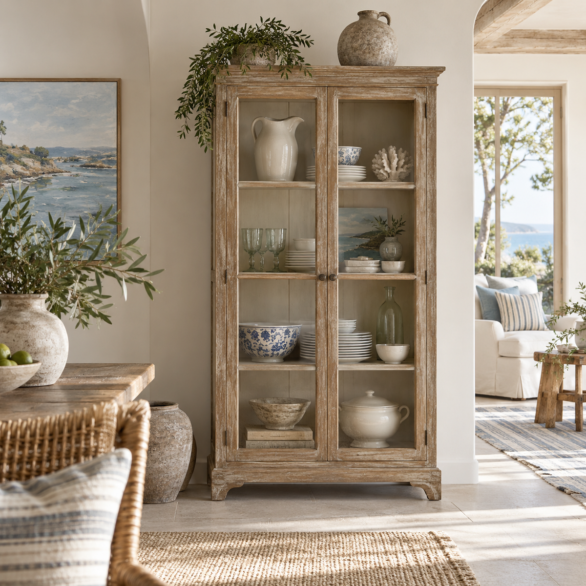 storage chests cabinets in an elegant coastal home