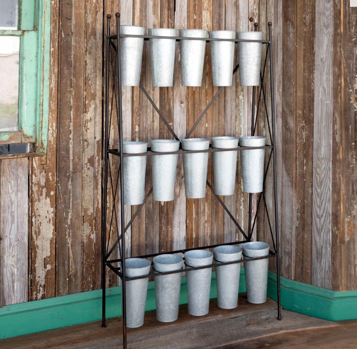 Vintage-Inspired 15-Bucket Galvanized Flower Stem Display Rack | Farmhouse Floral Stand by Parkhill Collection