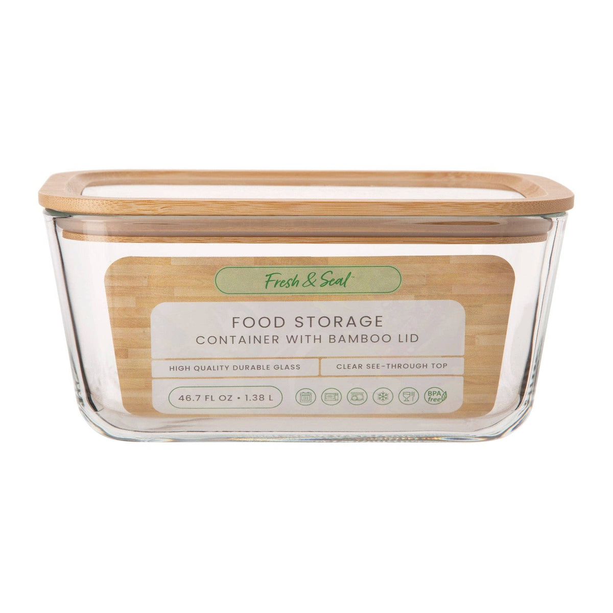 46.67 Oz Glass Rectangular Container With Bamboo Lid