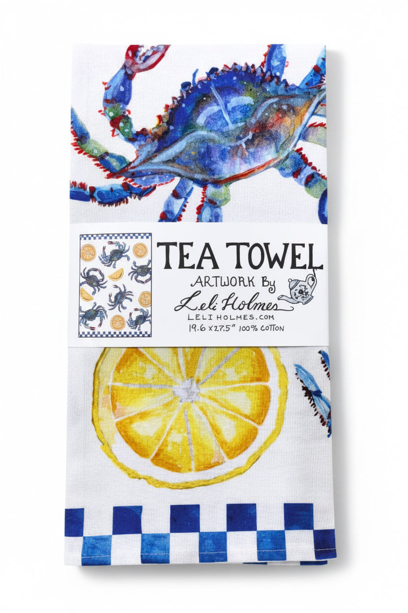 Blue Crab & Lemon Coastal Tea Towel — photo 4