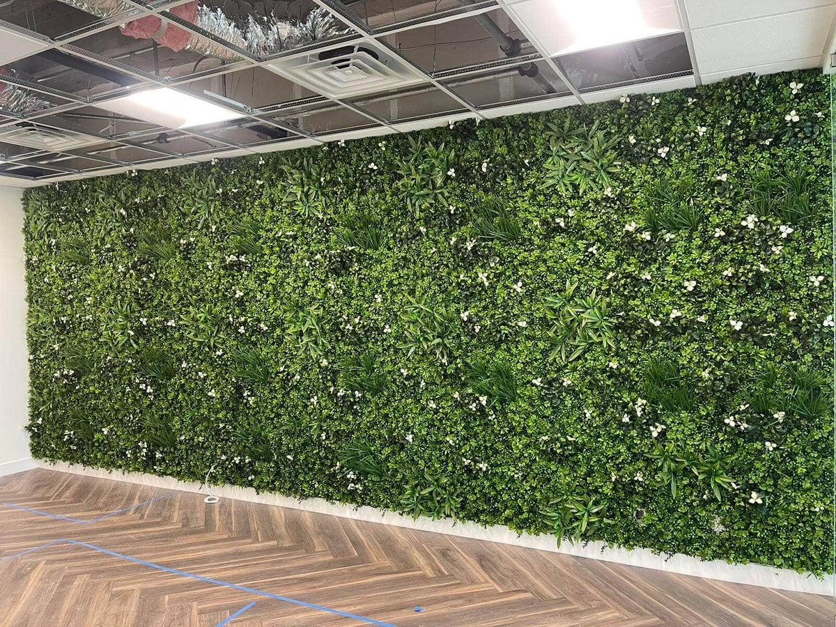White Oasis Artificial Vertical Garden Green Wall Panel 40×40in 11 SQ FT – UV Resistant – Commercial Grade