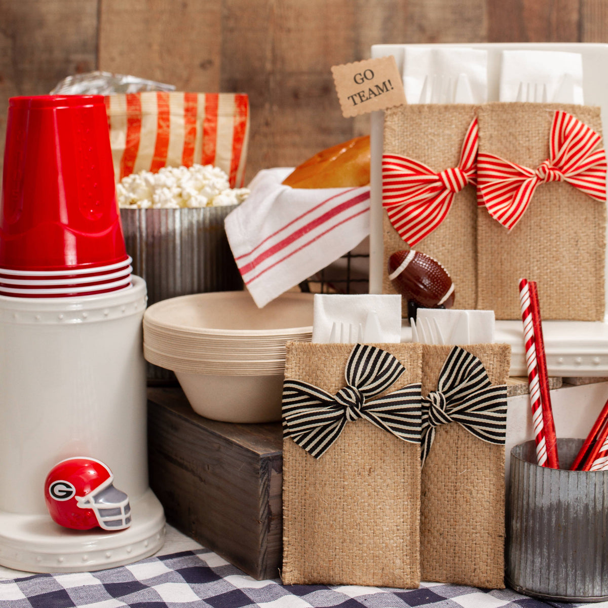 Stripe Hand Tied Ribbons - Red/Cream - Set of 8