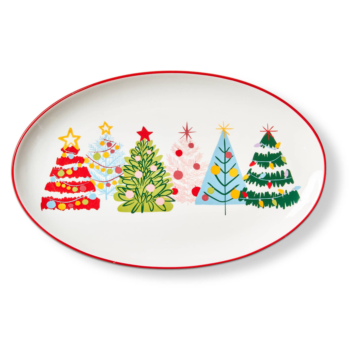 Groovy Trees Oval Platter Stoneware Multi Christmas