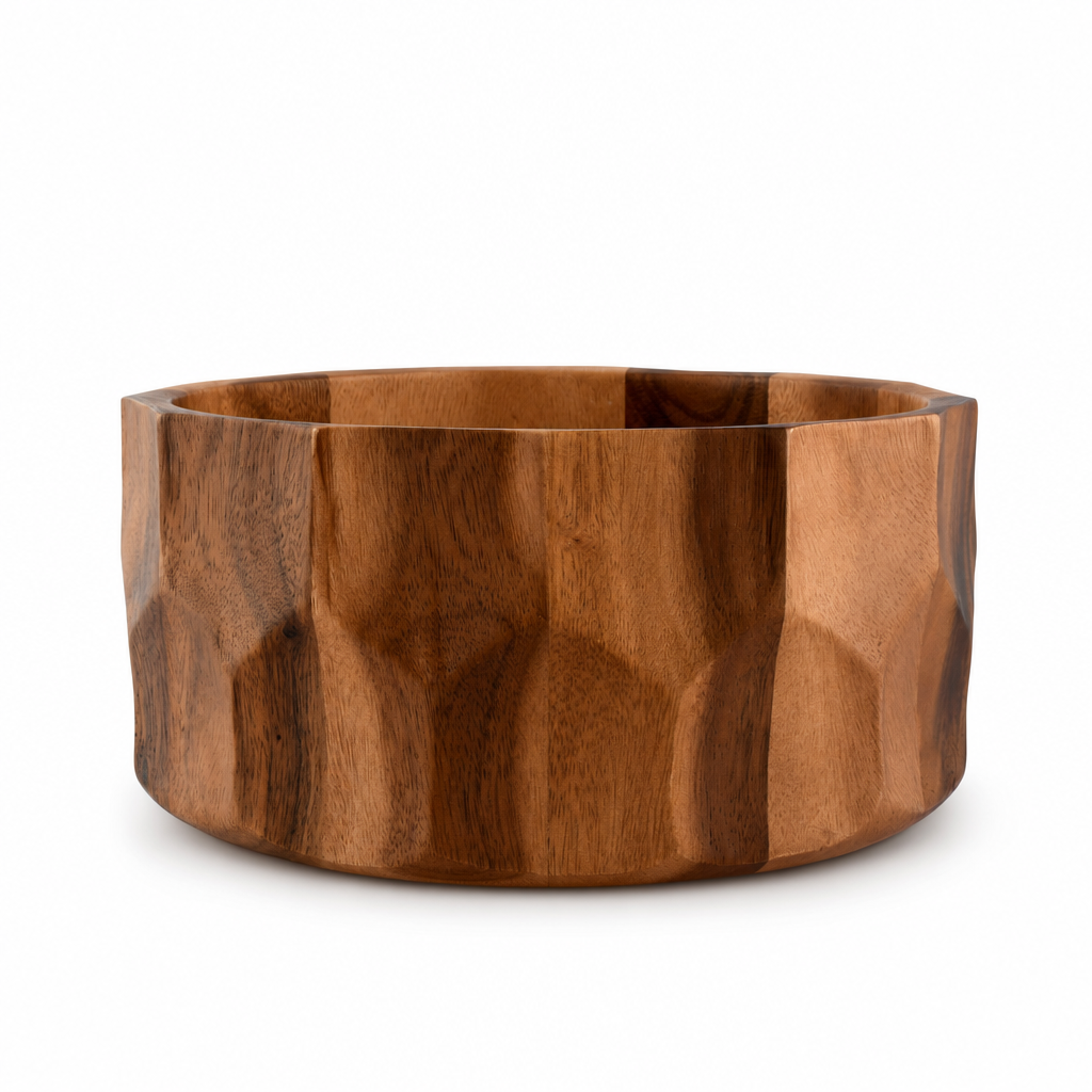 Diamond Pattern Large Acacia Wood Salad Bowl