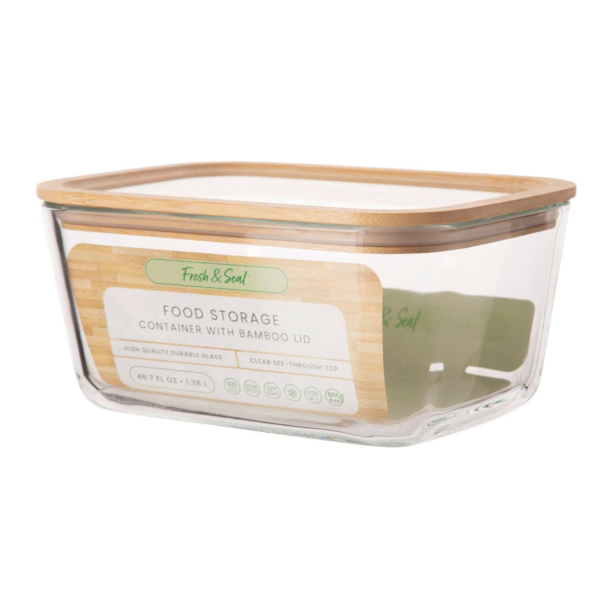 46.67 Oz Glass Rectangular Container With Bamboo Lid