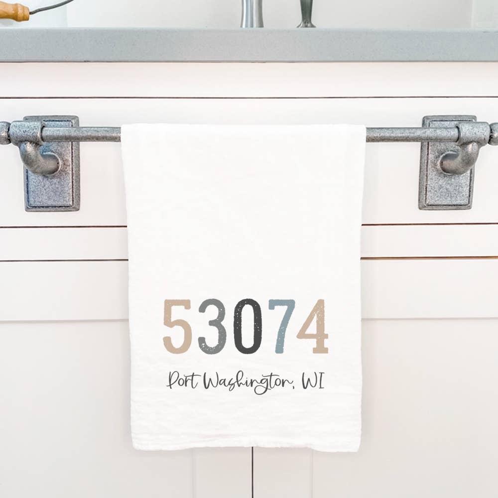 Zip Code w/ City and State - Custom Cotton Tea Towel