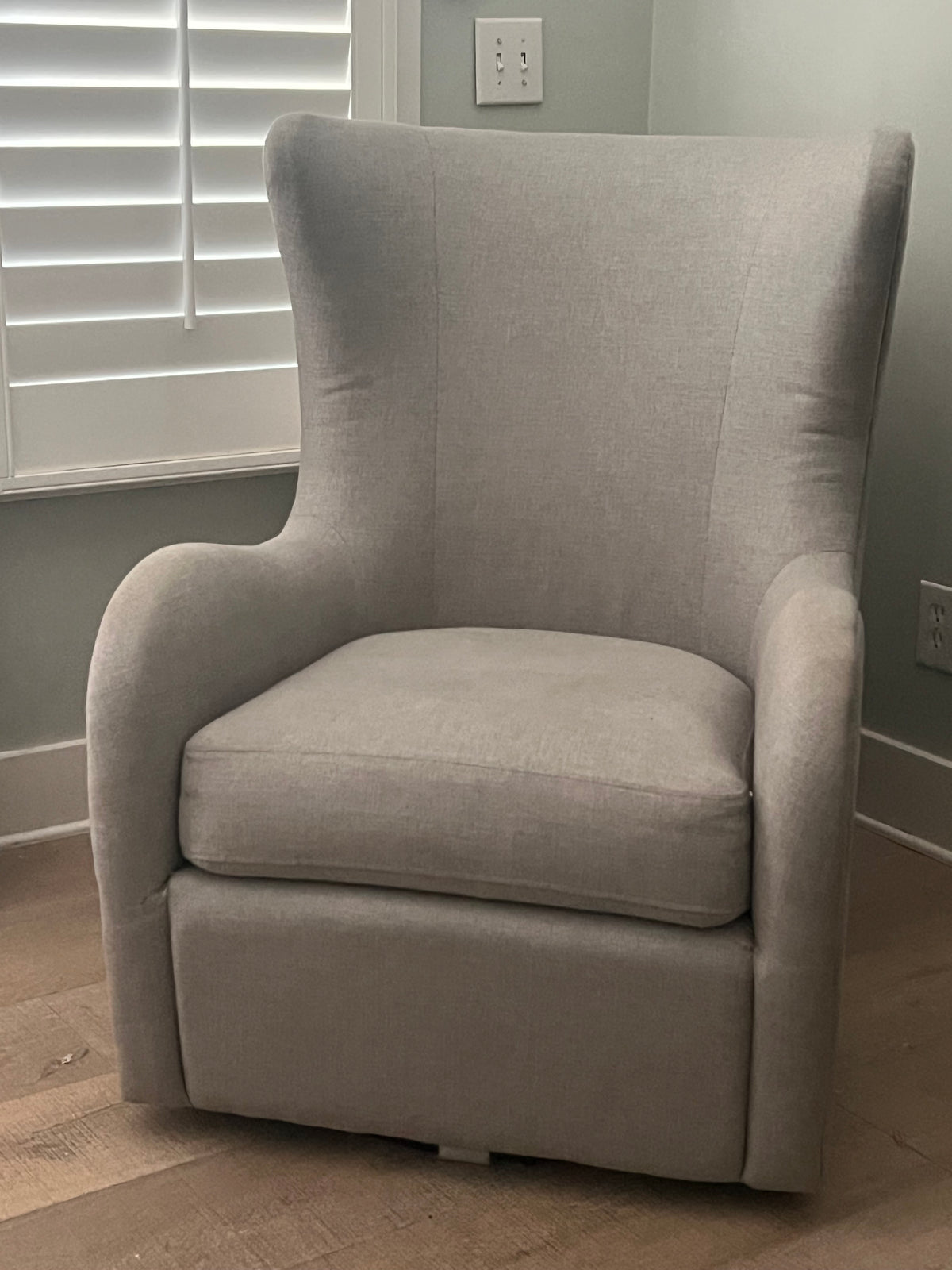 Coastal Mist Swivel Wingback Chair | Solid Maple Frame | Accent Pillow Included