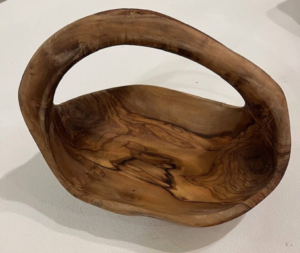 Oval Bowl w/Handle Olive Wood 9.5"L x 6.25”W