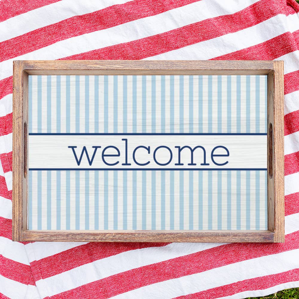 Personalized Light Blue Stripes Serving Tray | Wooden Tray