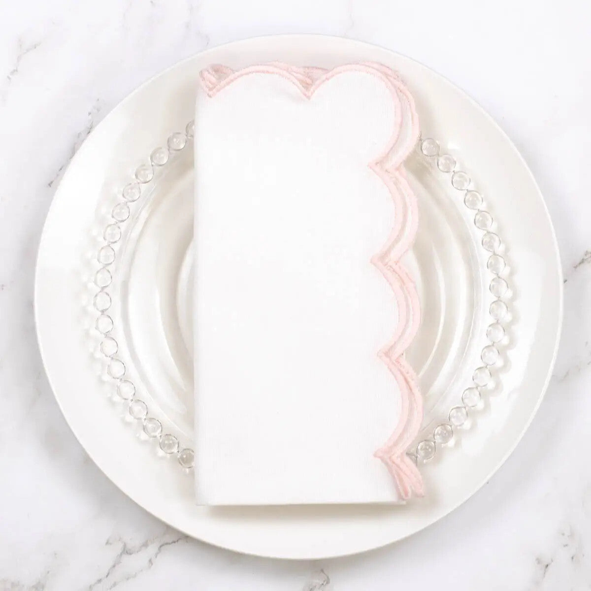 Scallop Napkin White/Pink 18x182x6.5