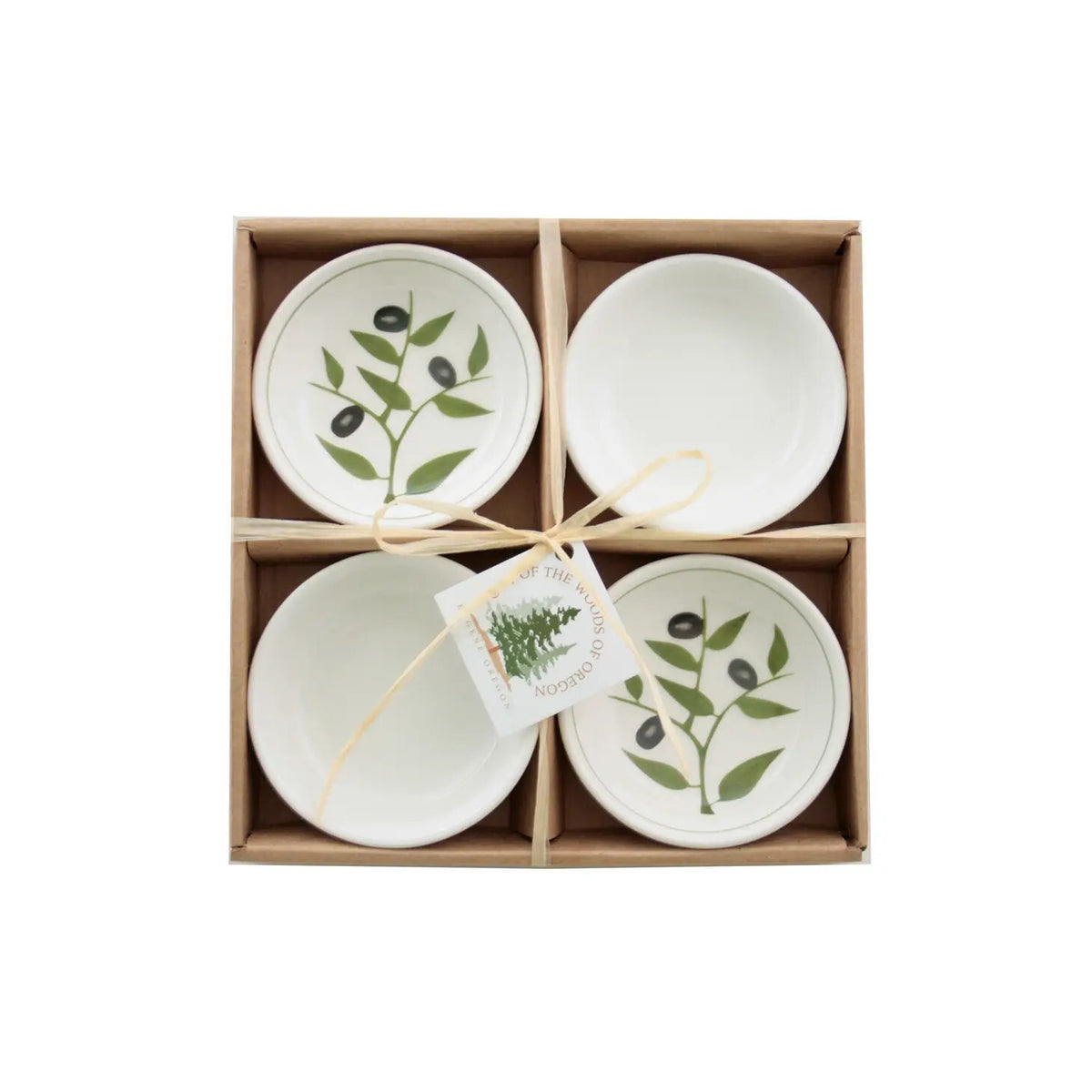 Set of 4 Small Round Bowls - Olive Branch & White (3.75")