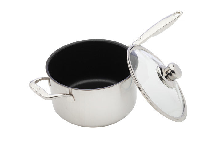 Nonstick Clad Saucepan with Glass Lid - 3.7 qt