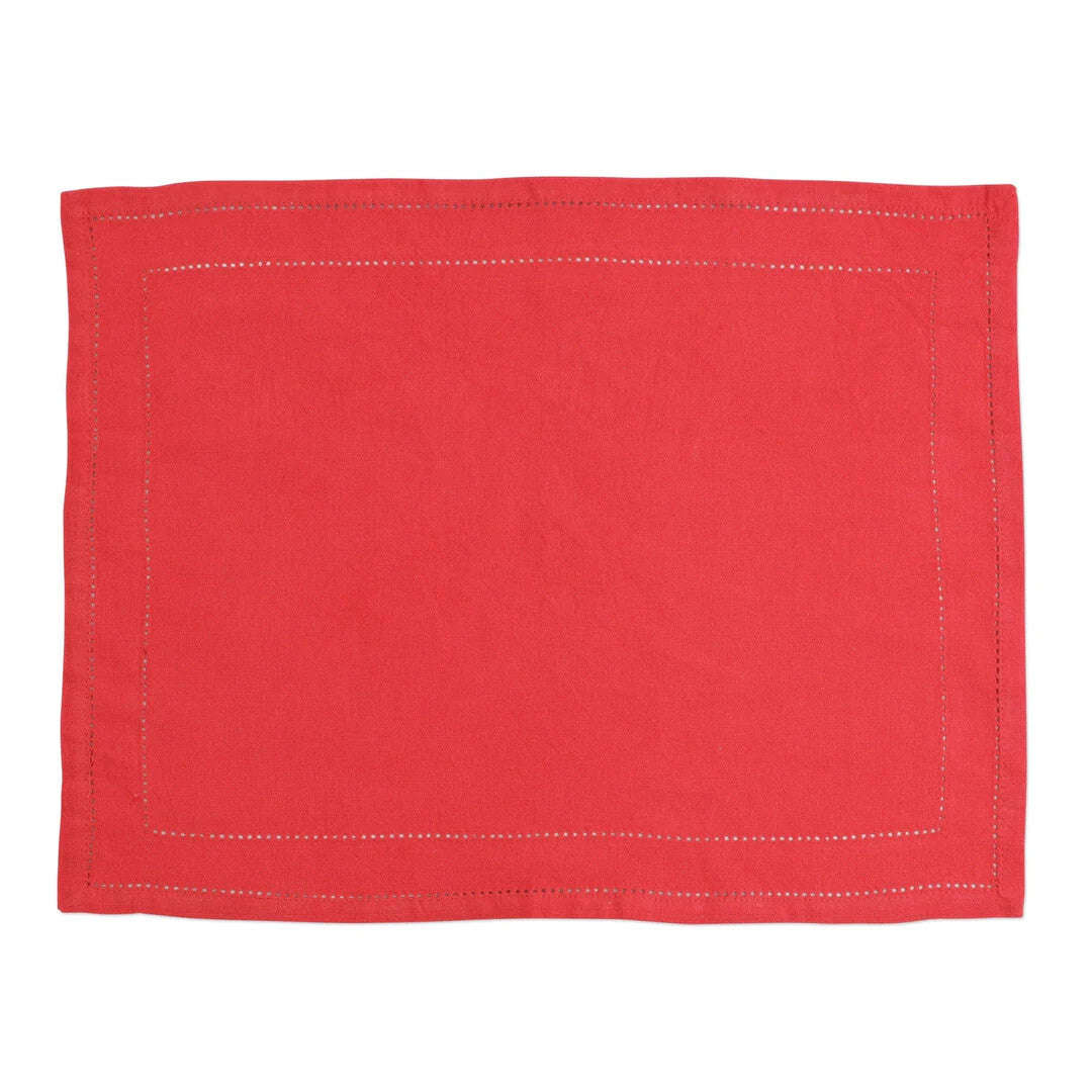 Cotone Linens Placemats with Double Stitching - Set of 4 Red