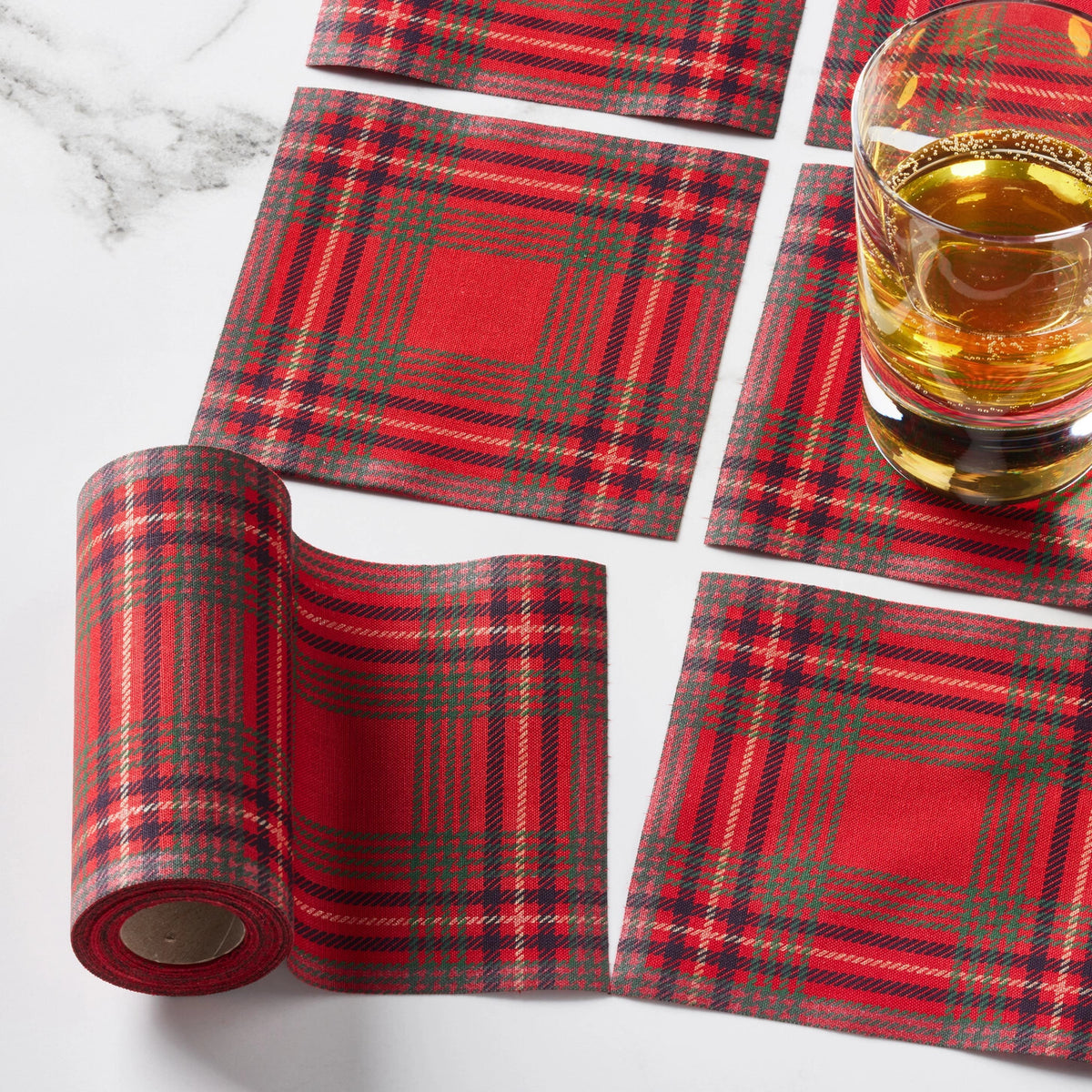Cotton Cocktail Napkins 50 Per Roll, Red Tartan