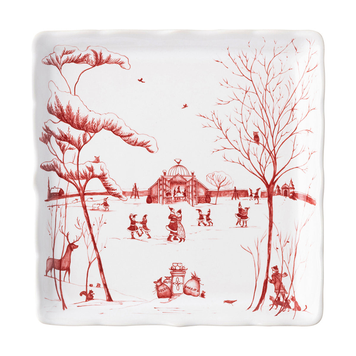 Country Estate Winter Frolic Ruby "Mr. & Mrs. Claus" Sweets Tray