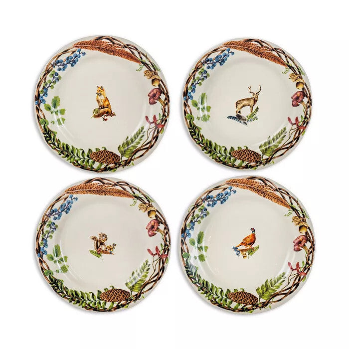 Forest Walk Animal Dessert/Salad Plate Assorted Set/4
