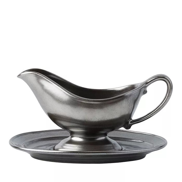 Pewter Stoneware Sauce Boat and Stand