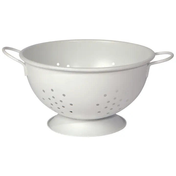 Matte Steel Large White Colander