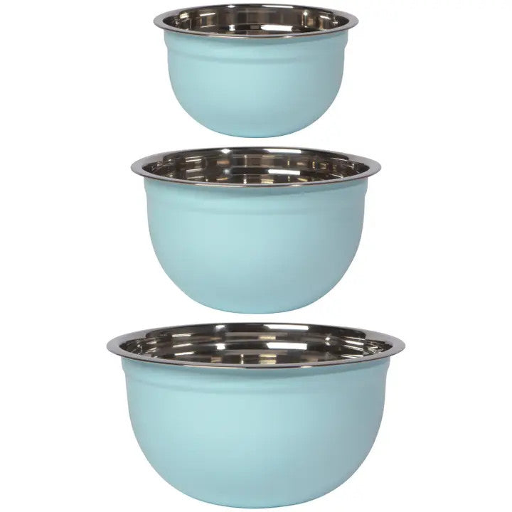 Matte Steel Robin's Egg Blue Mixing Bowl Set of 3