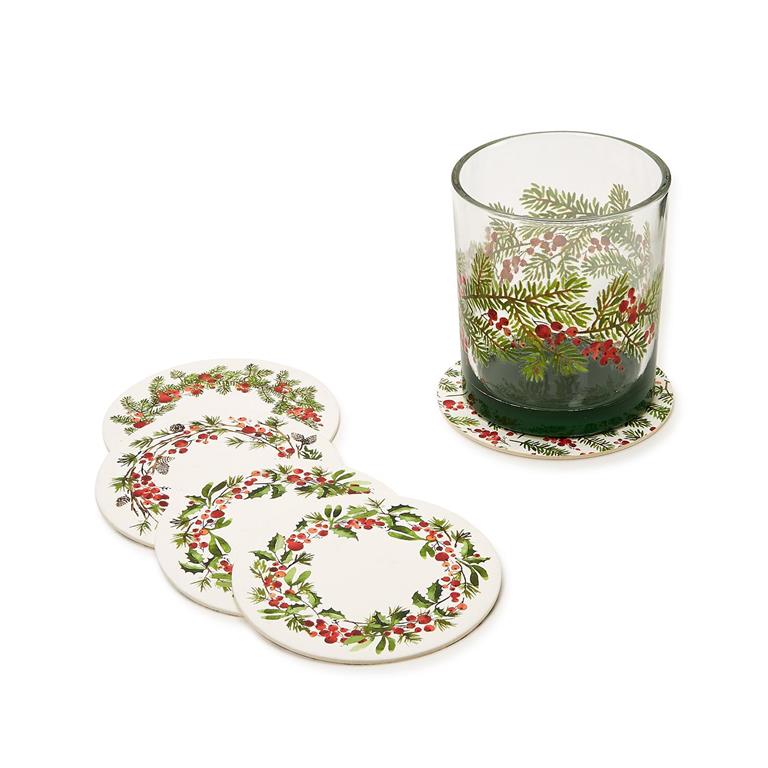 Merry Berry Set of 24 Heavyweight Paper Coasters in Gift Box Includes 4 Patterns