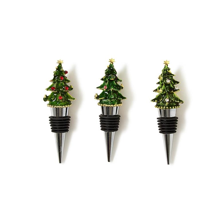 Jeweled Christmas Tree Jeweled Bottle Stopper in Gift Box Assorted 3 Colors