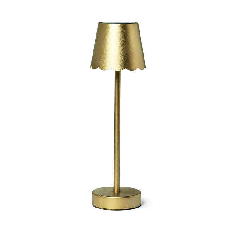 LED Gold Cordless Table Lamp with Scalloped Edge Shade