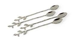 Elegant Leaves Nickel Cocktail Spoons, Set of 4*
