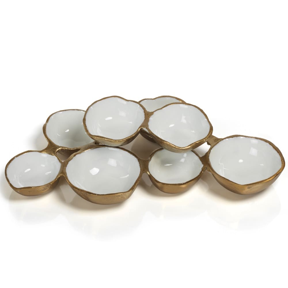 Small Cluster of 8 serving Bowls- Gold w/ White