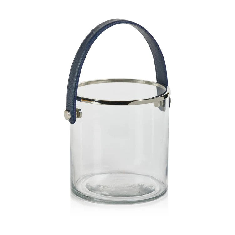 Laguna Glass Ice Bucket with Leather & Nickel