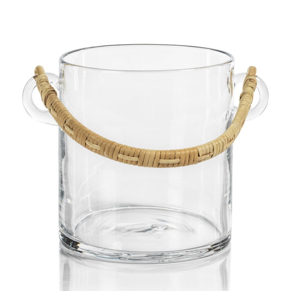 Byblos Glass Ice Bucket w/Rattan Handle