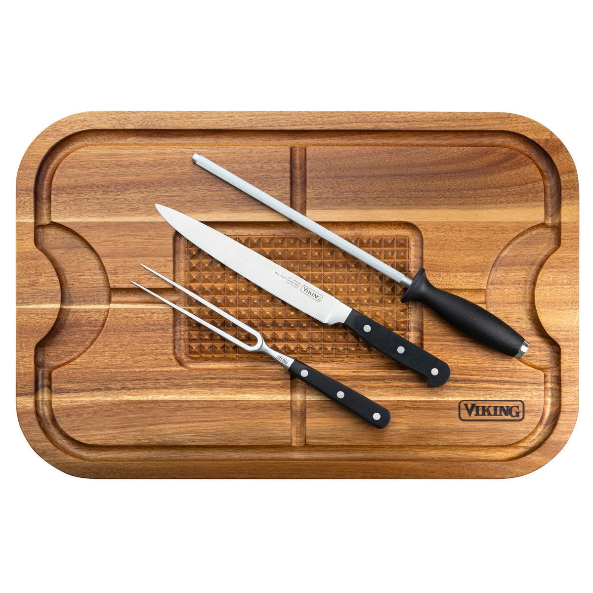 *Viking Oversized Acacia Wood Carving Board w/ 3 pc set