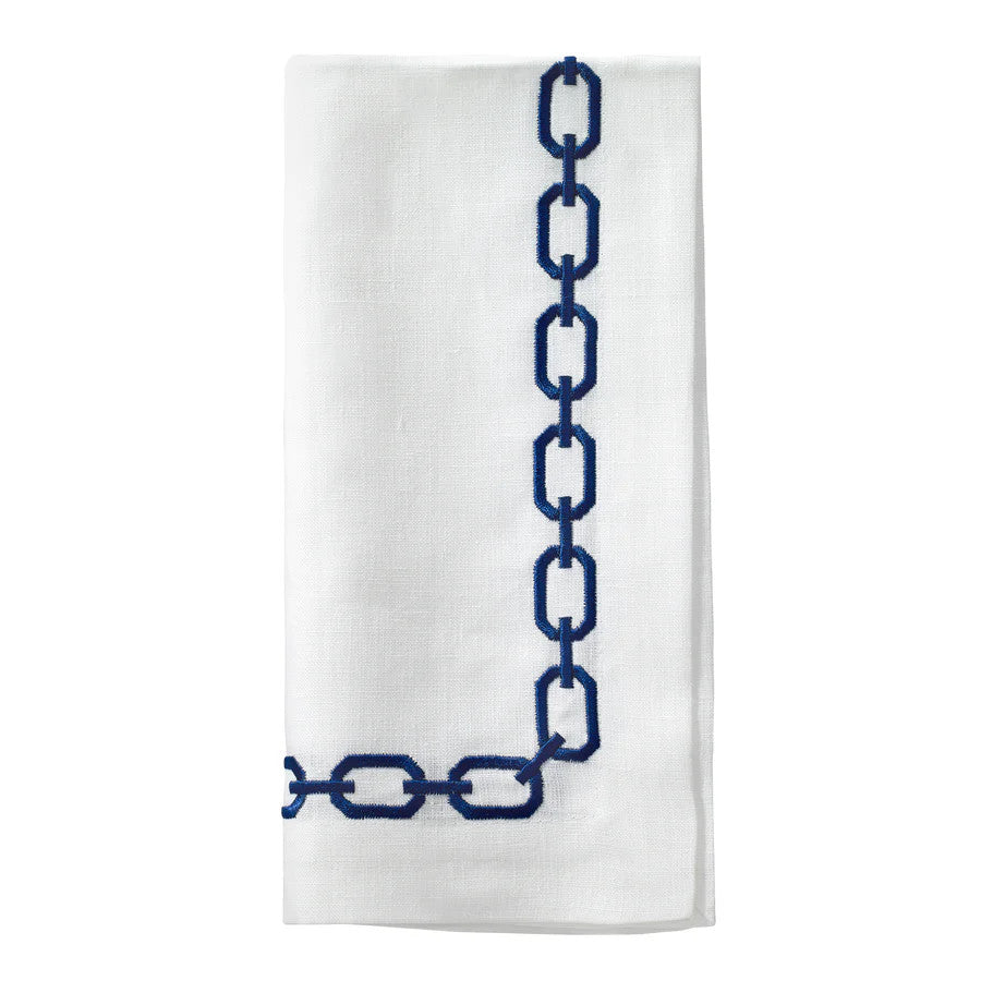 White Linen With Navy Chains Napkin