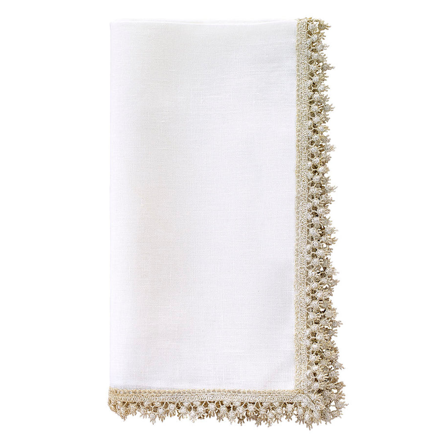 Victoria Linen Champagne Gold Lace Trim Napkin
