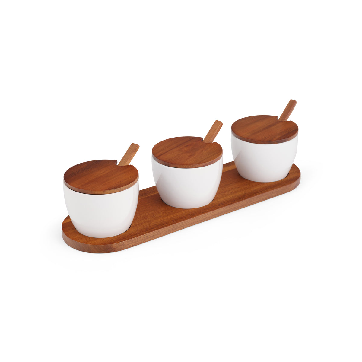 Duets Triple Condiment Server w/ Lids & Spoons