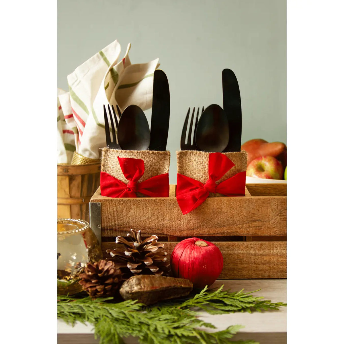 Red Hand Tied Ribbon Cutlery Couture, Set of 8
