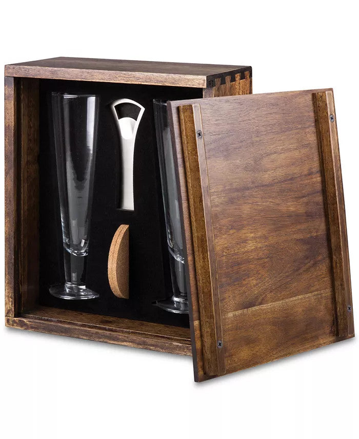 Pilsner Beer Glass Gift Set in Wooden Gift Box