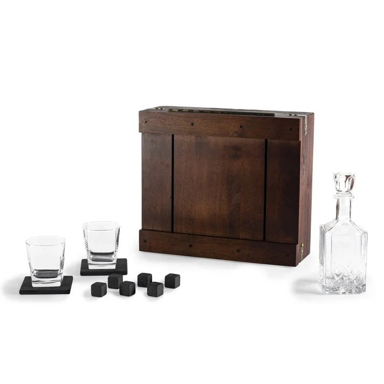 Whiskey Box with Decanter Gift Set, Dark Stain Oak