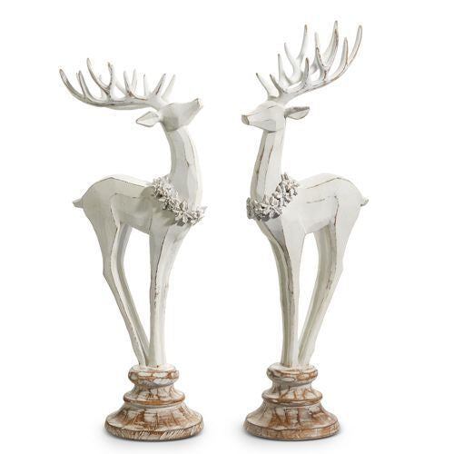 17" Distressed Whitewashed Reindeer with Stand (Sold Individually)