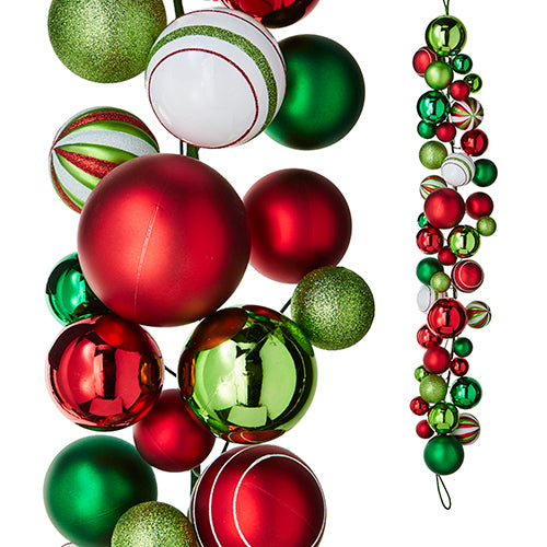 4' Red, Green, White Ornament Garland