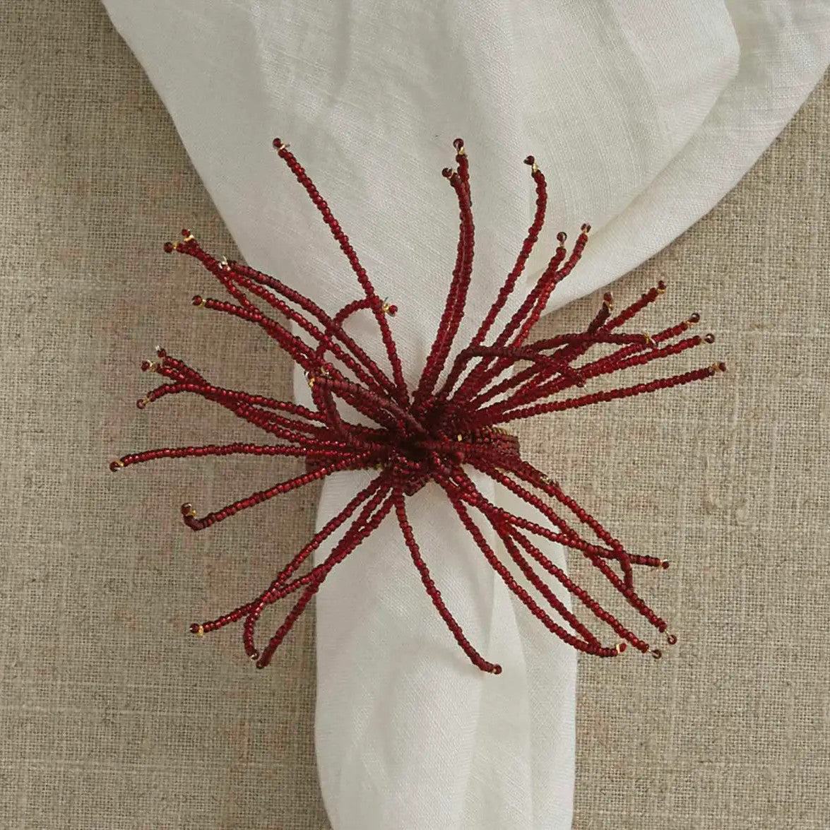 Beaded Burst Napkin Ring - Red