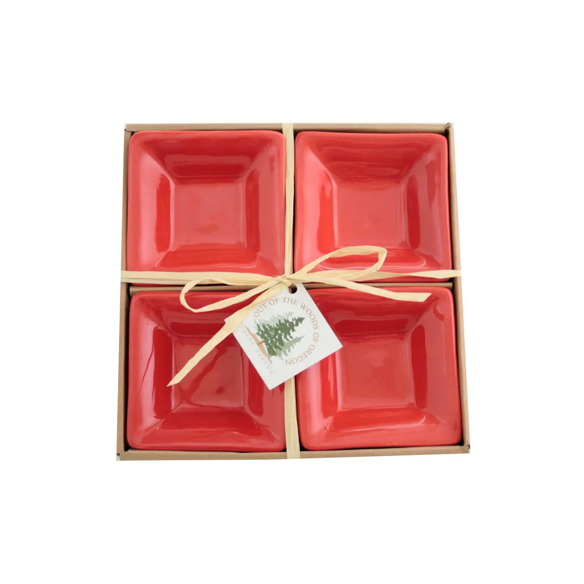 Set of 4 Small Square Bowls - Red (3.75")