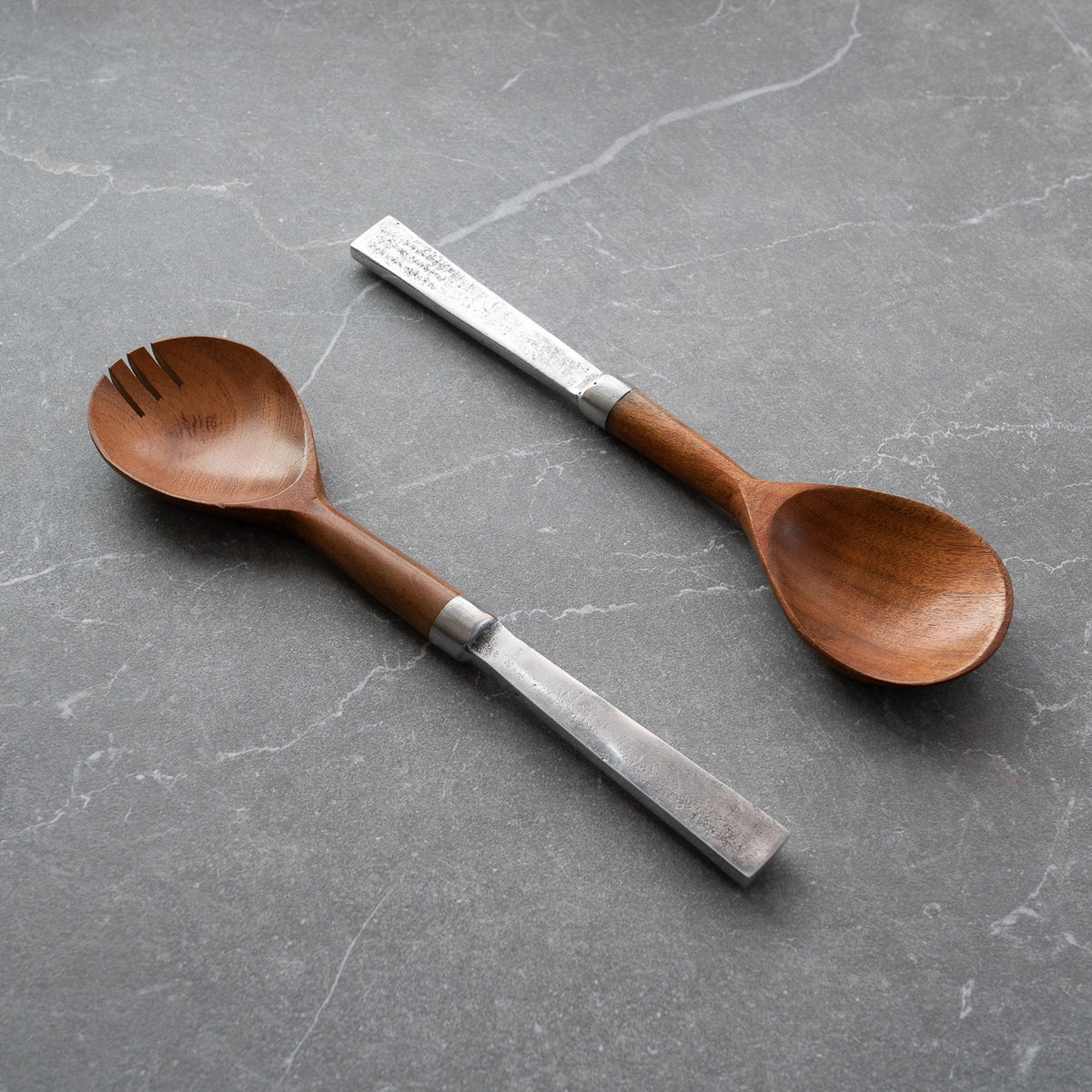 Stainless Steel & Babul Wood Salad Servers, Set of 2