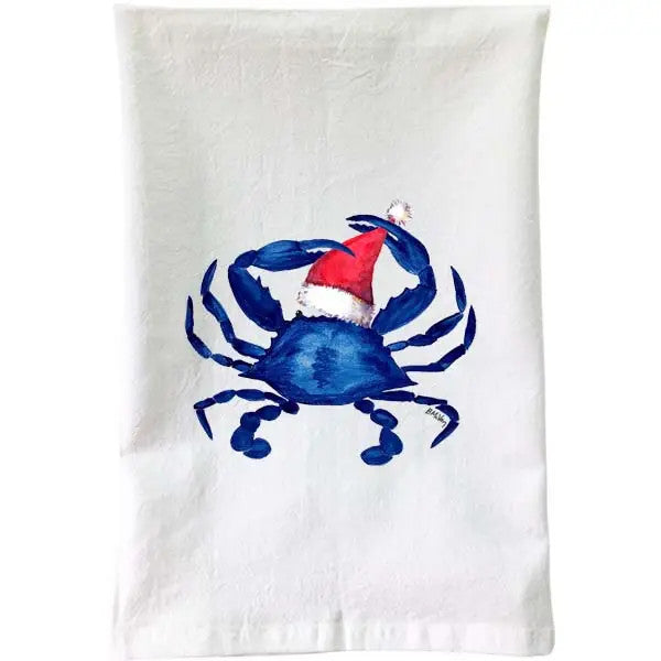 Christmas - Blue & White Crab Santa Flour Sack Towel