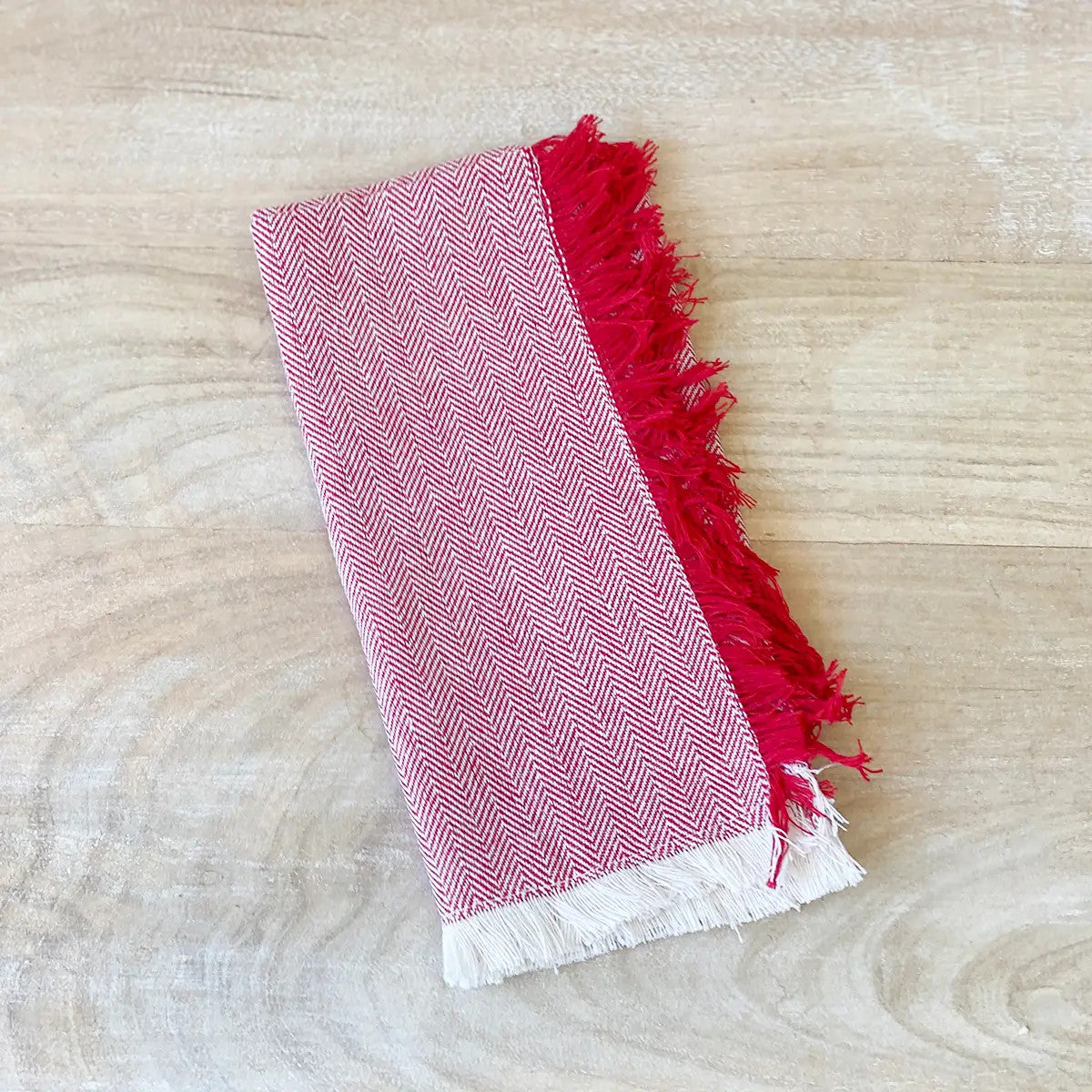 Herringbone Fringe Napkin Red/White