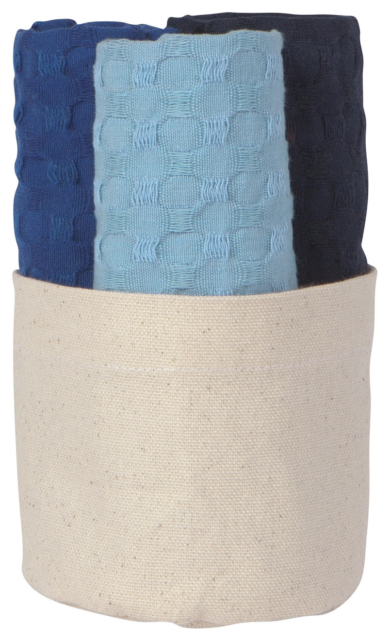 Recycled Cotton Dishcloths in Basket Marine Set of 3