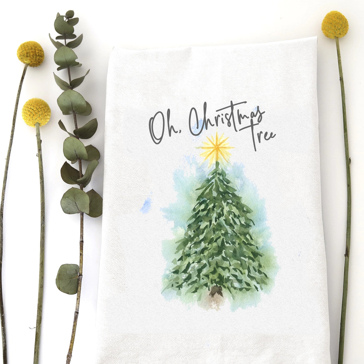 Oh Christmas Tree Watercolor Tea Towel